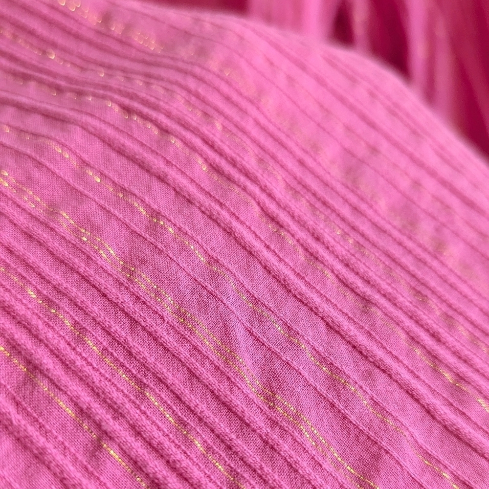 LILLY PULITZER Esme Lurex Crinkle Gold Stripe Pink Tunic Dress - Picture 2 of 7
